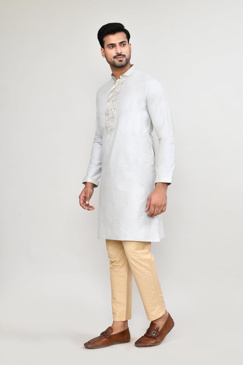 POLY2FAB Hathkargha Men’s Cotton Kurta & Pyajama Set with Embroidered Neck & Cuff | Traditional Ethnic Wear for Festivals & Weddings | Full Sleeve Straight Kurta Pajama Set for Men - Multi (Size - XS to XXL) - Image 3